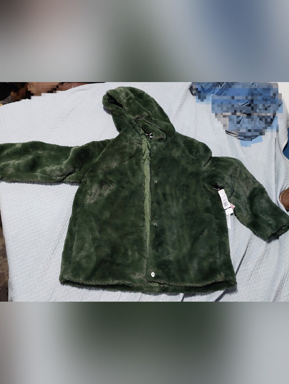 Pink Platinum Faux Fur Hooded Puffer Coat - Dark Green